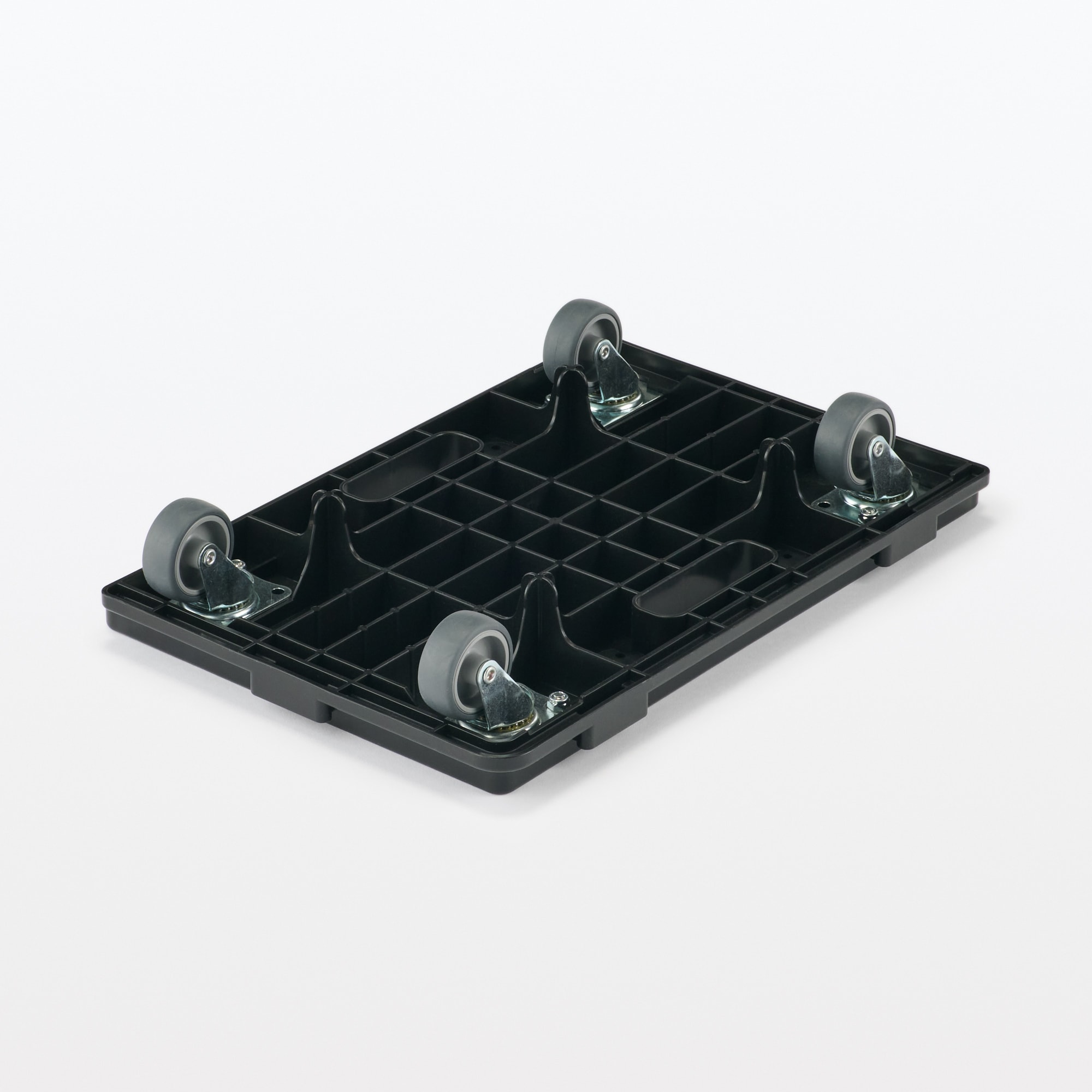 縦にも横にも連結できる再生ポリプロピレン入り平台車　ダークグレー