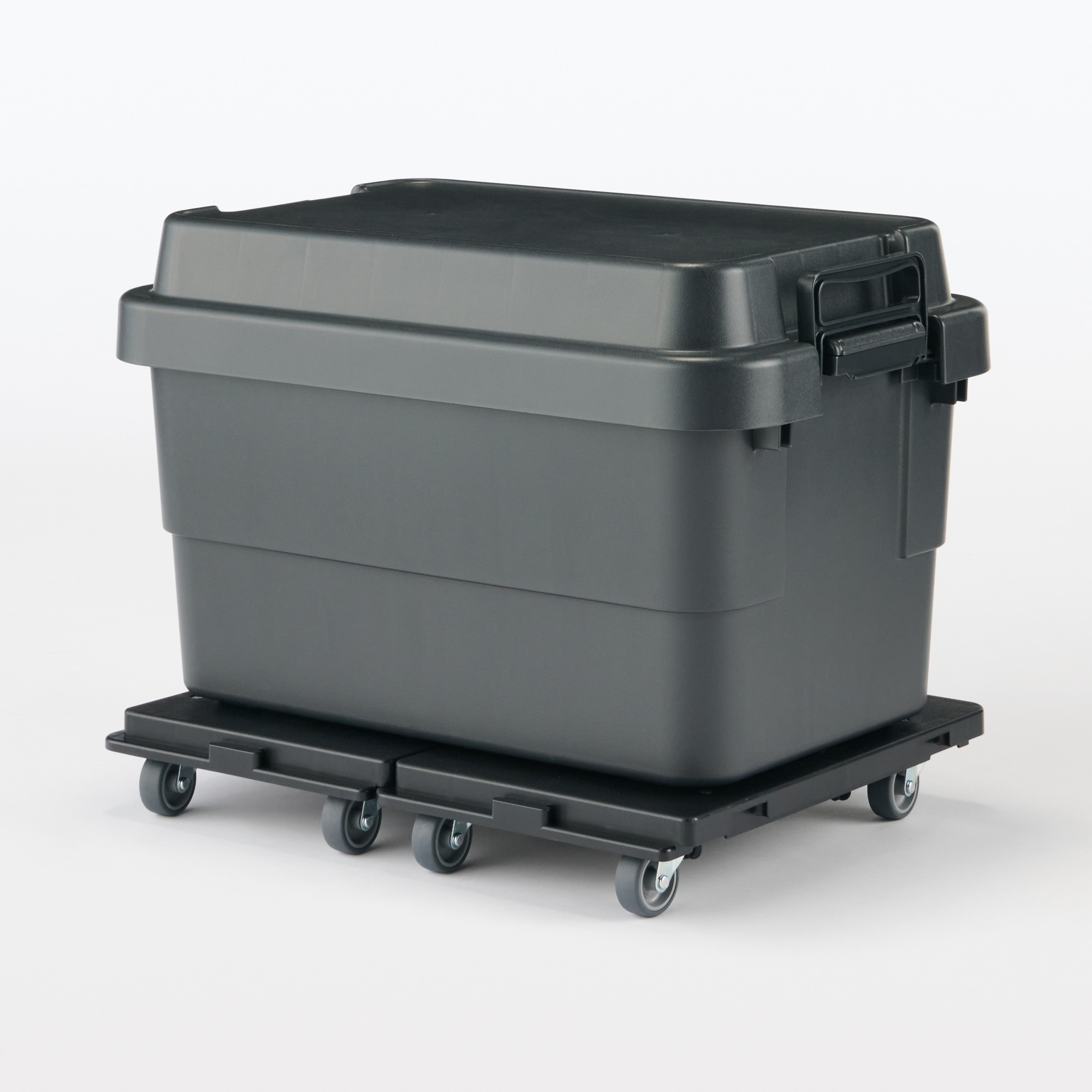 縦にも横にも連結できる再生ポリプロピレン入り平台車　ダークグレー