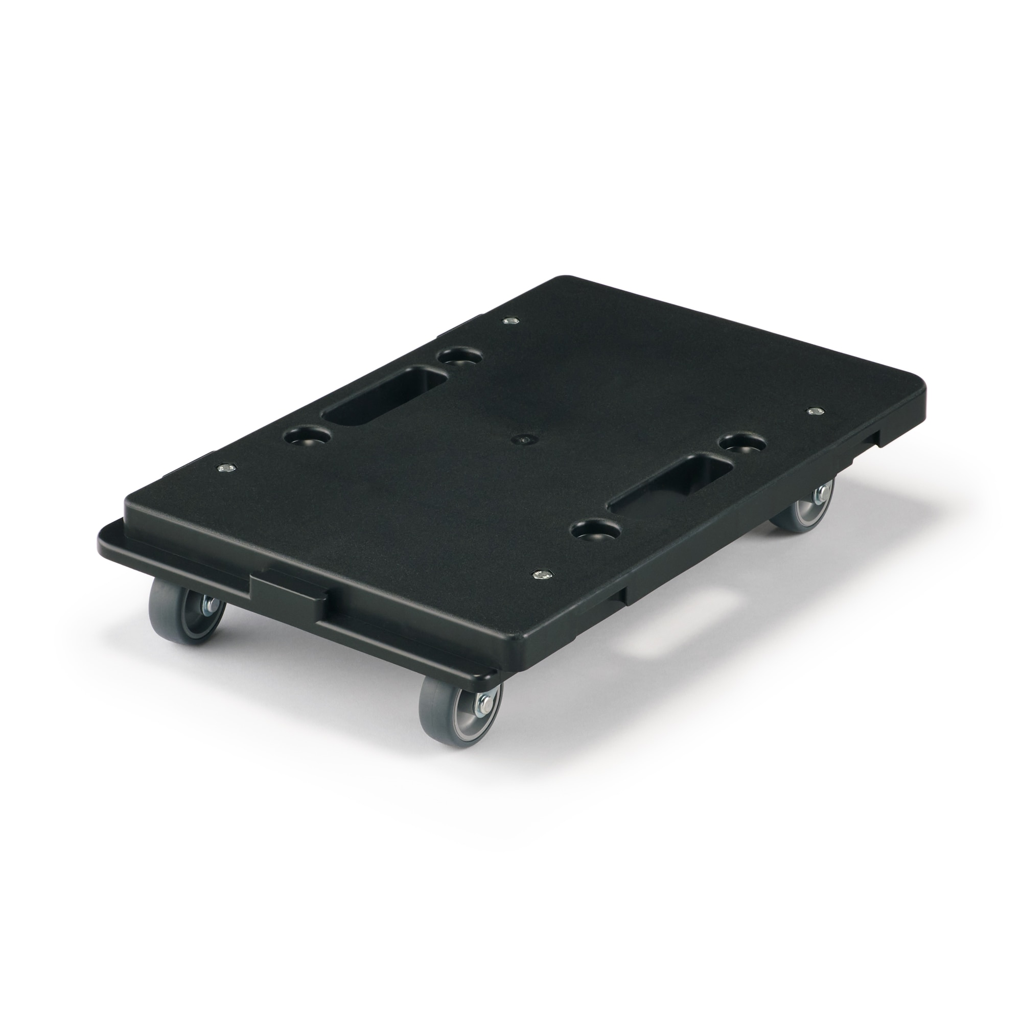 縦にも横にも連結できる再生ポリプロピレン入り平台車　ダークグレー