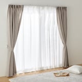 綿ボイルプリーツレースカーテン／オフ白