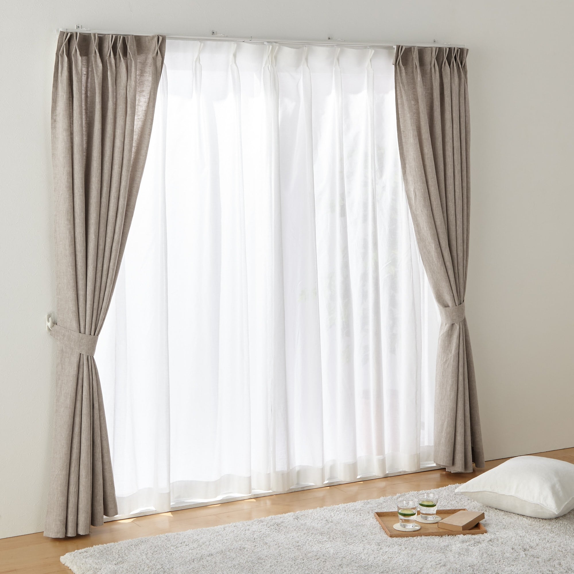 綿ボイルプリーツレースカーテン／オフ白