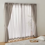 綿ボイルプリーツレースカーテン／ベージュ