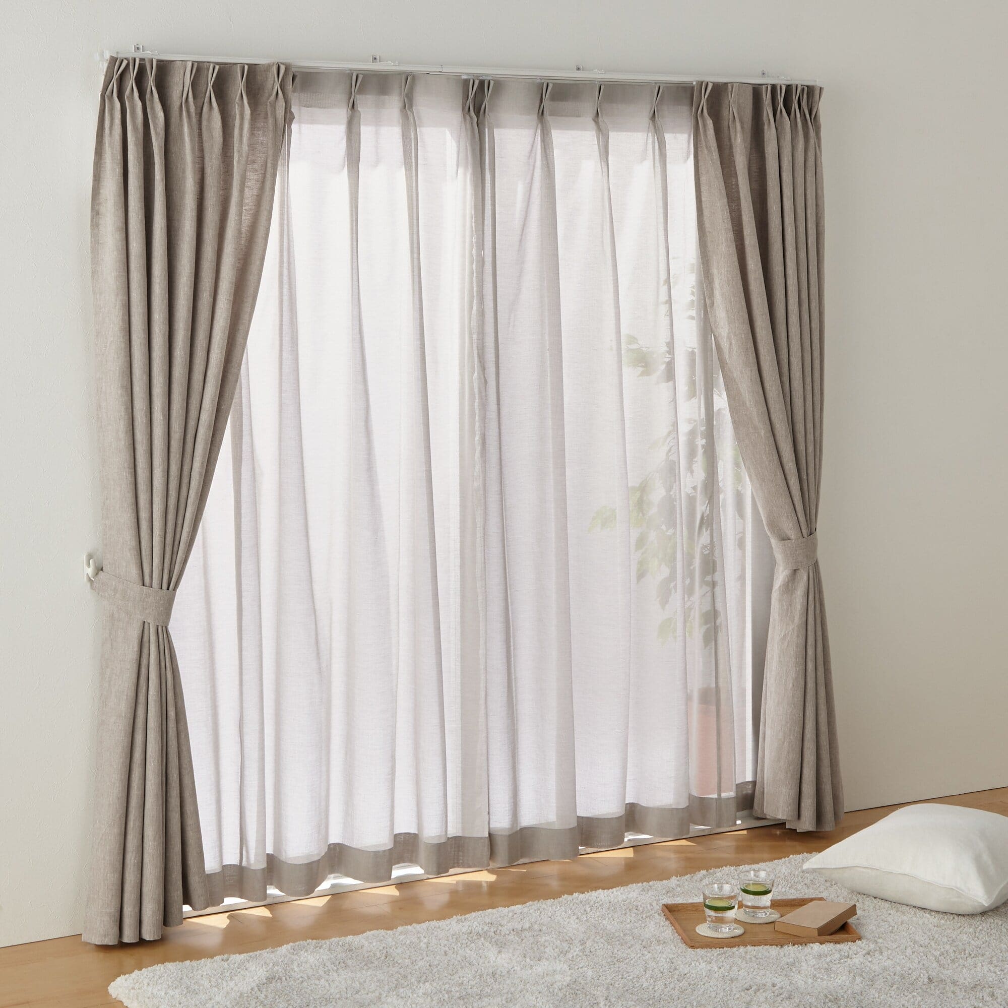 大SALE★無印オーダーカーテン3枚ベージュ　タッセル付き 大SALE☆無印オーダーカーテン3枚ベージュ タッセル付き