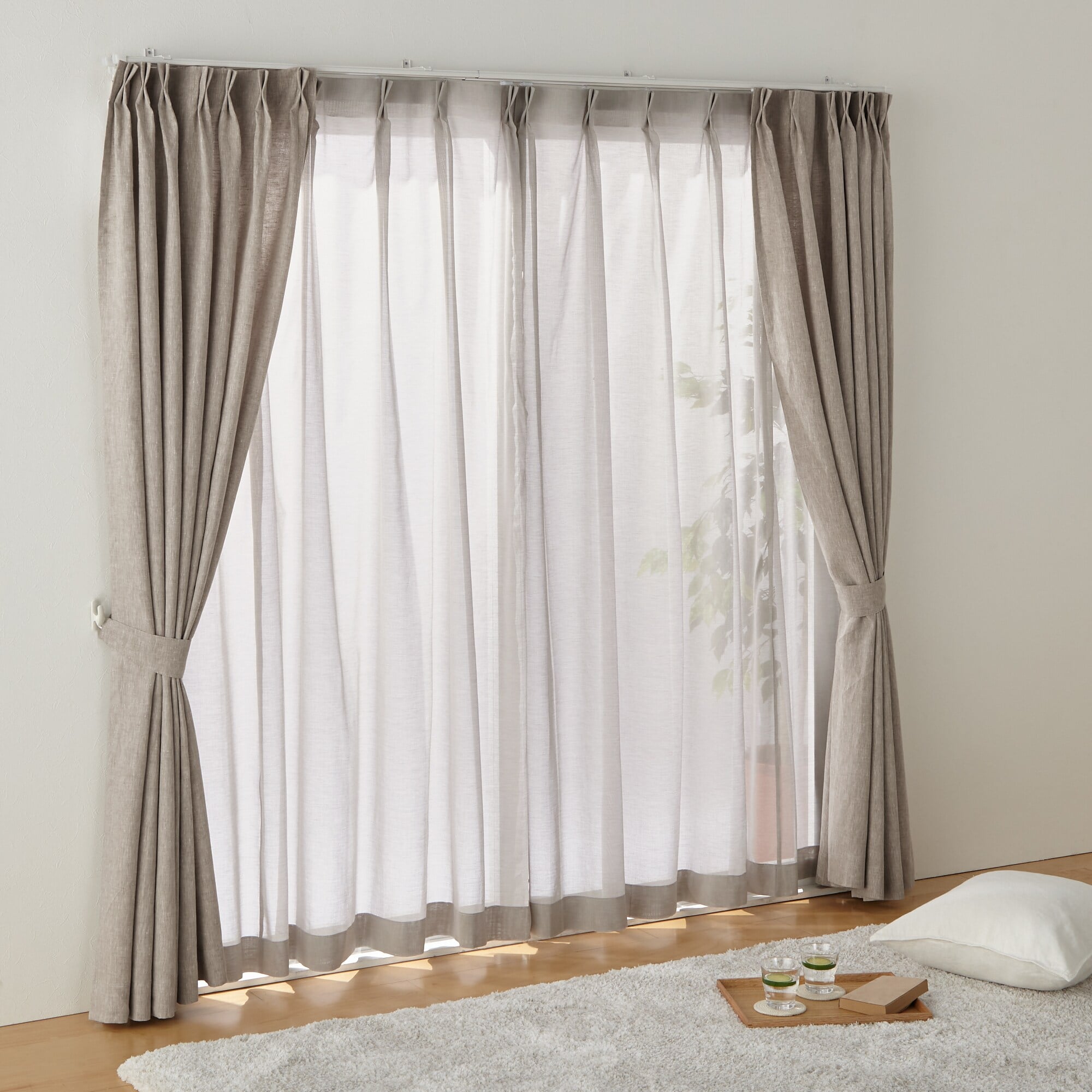 綿ボイルプリーツレースカーテン／ベージュ | 無印良品