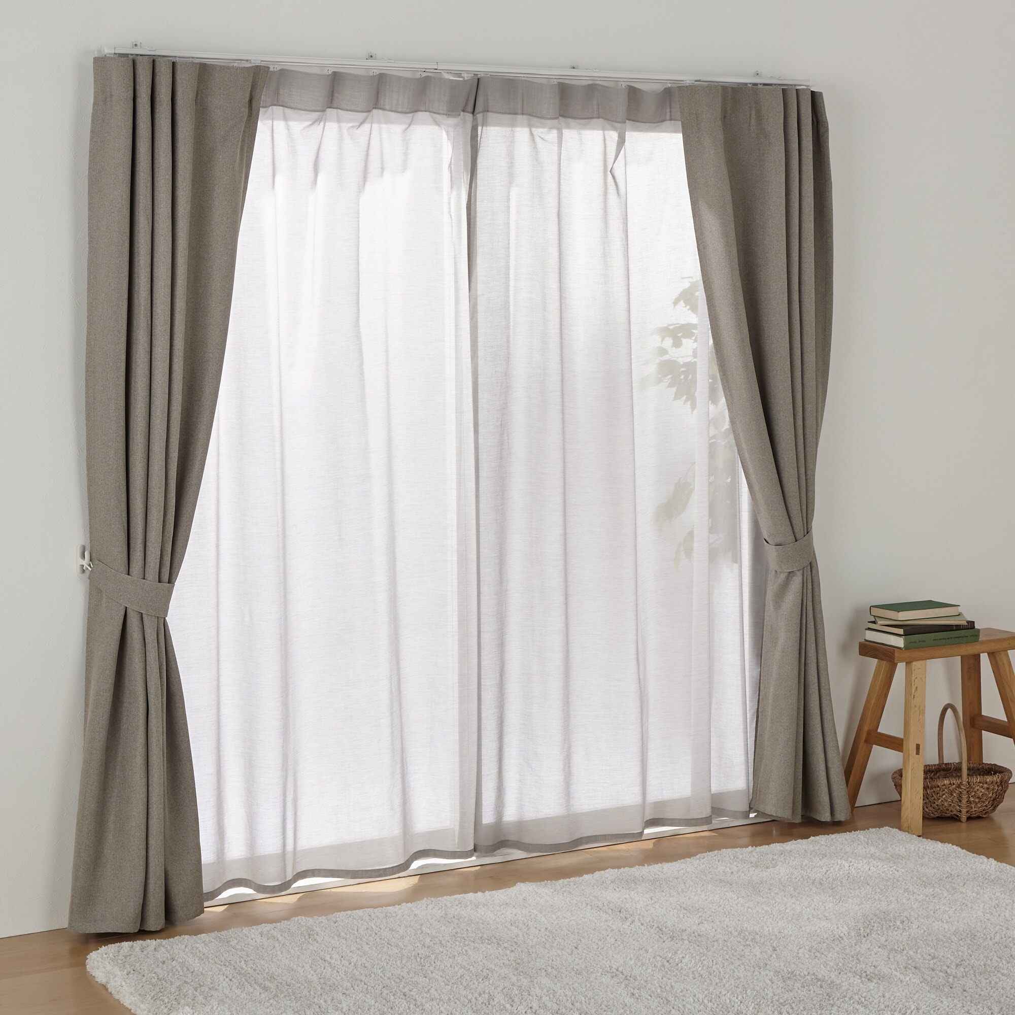 綿ボイルノンプリーツレースカーテン／ベージュ | 無印良品