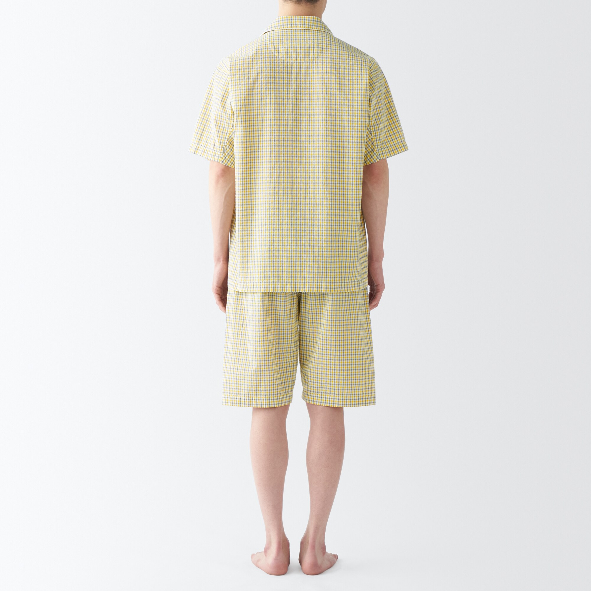 yunaoki　無印良品　サッカー織　半袖パジャマネイビーチェック柄　M yunaoki様 専用 無印良品 サッカー織 半袖パジャマネイビー