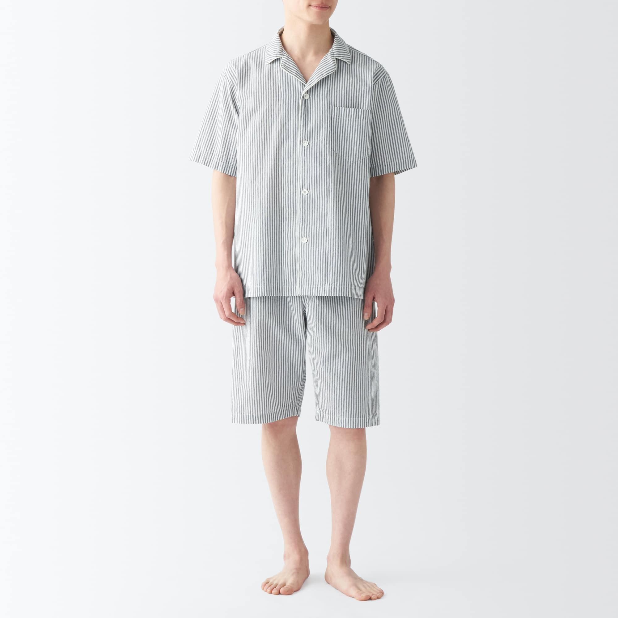 yunaoki　無印良品　サッカー織　半袖パジャマネイビーチェック柄　M Amazon.co.jp: 無印良品 脇に縫い目のない サッカー織半袖