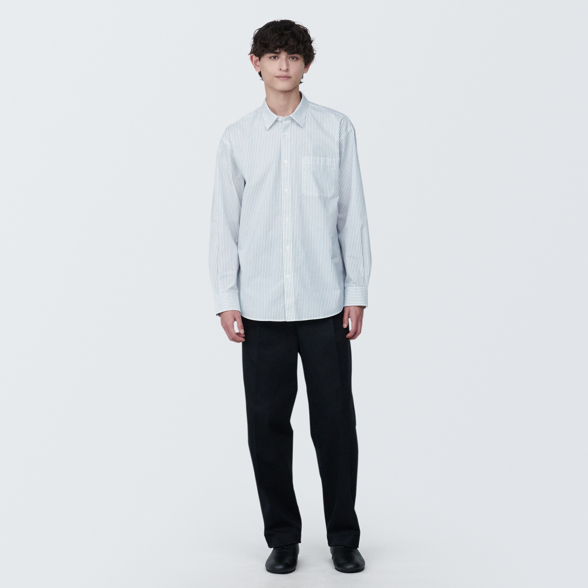 紳士　洗いざらしブロード長袖シャツ