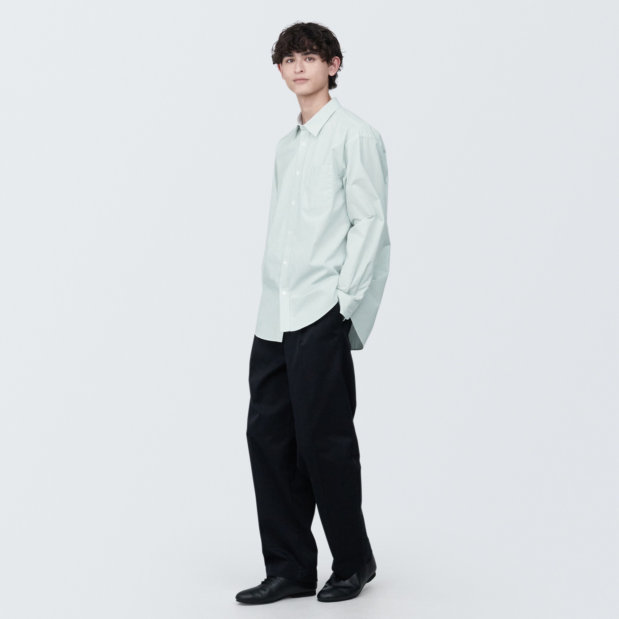 紳士　洗いざらしブロード長袖シャツ