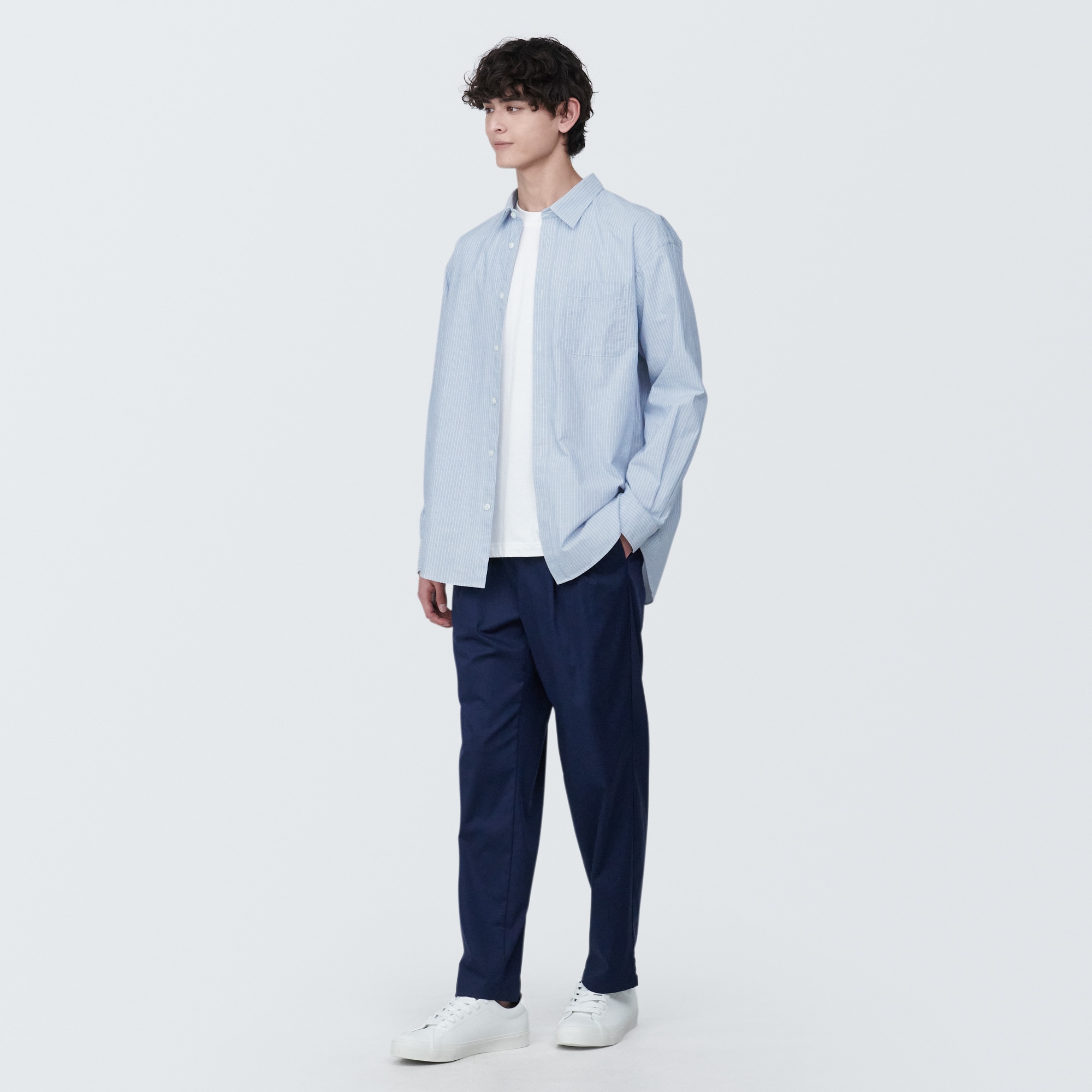 紳士　洗いざらしブロード長袖シャツ