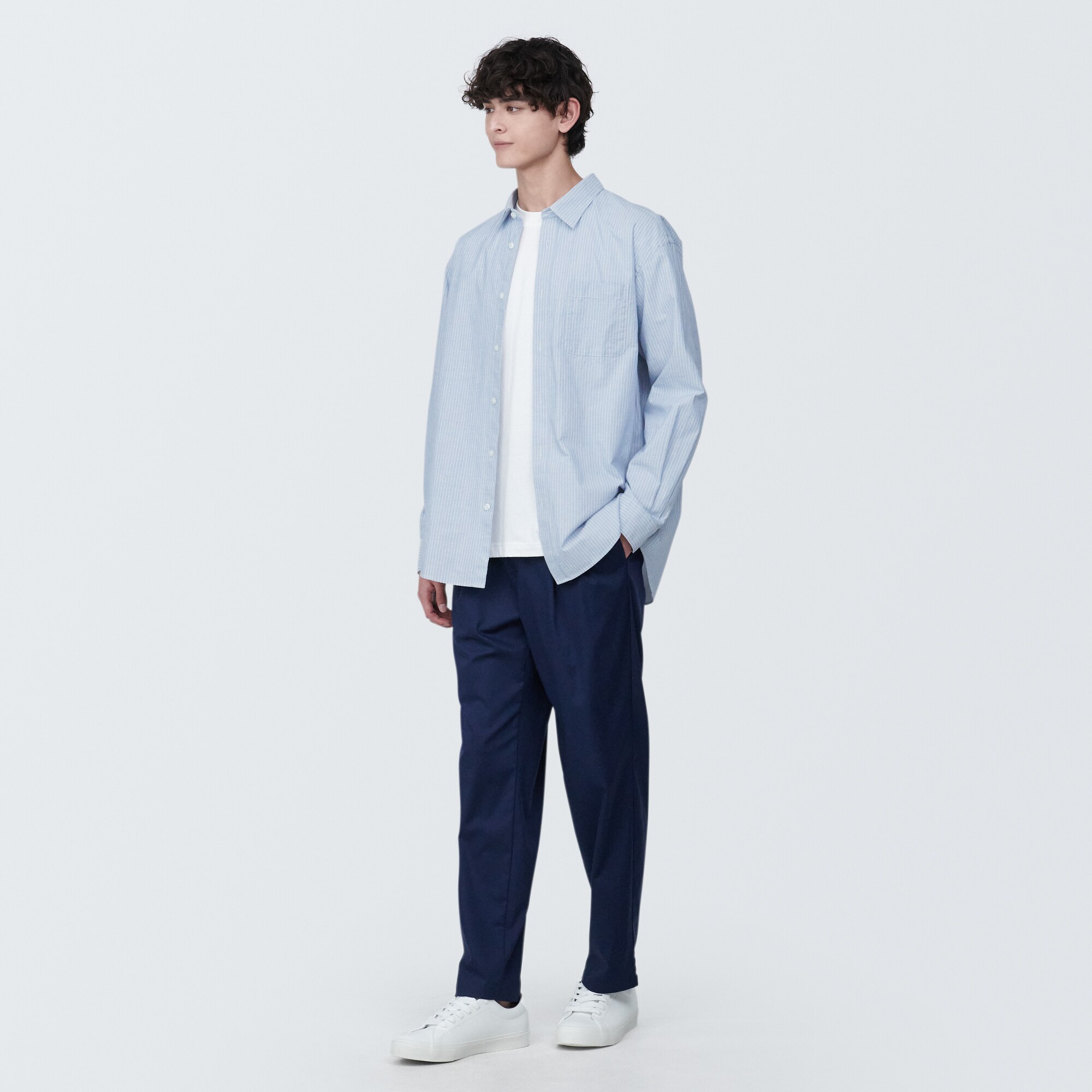 紳士　洗いざらしブロード長袖シャツ