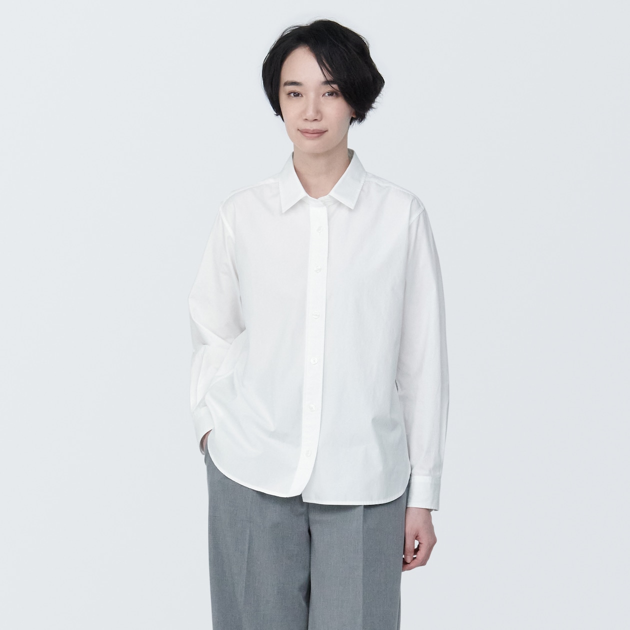 婦人　洗いざらし　ブロードレギュラーカラー長袖シャツ