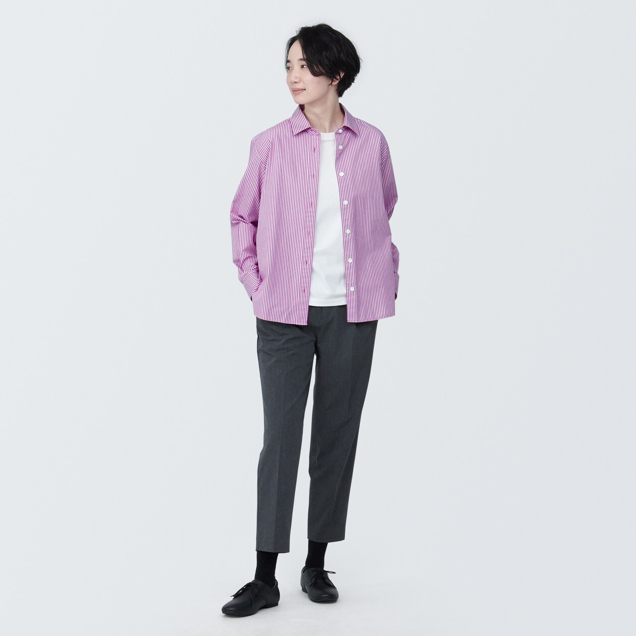 婦人　洗いざらし　ブロードレギュラーカラー長袖シャツ