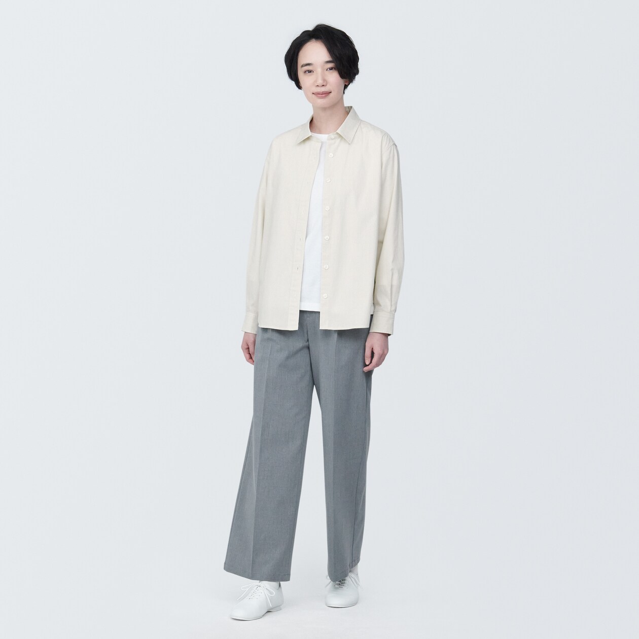 婦人　洗いざらし　ブロードレギュラーカラー長袖シャツ