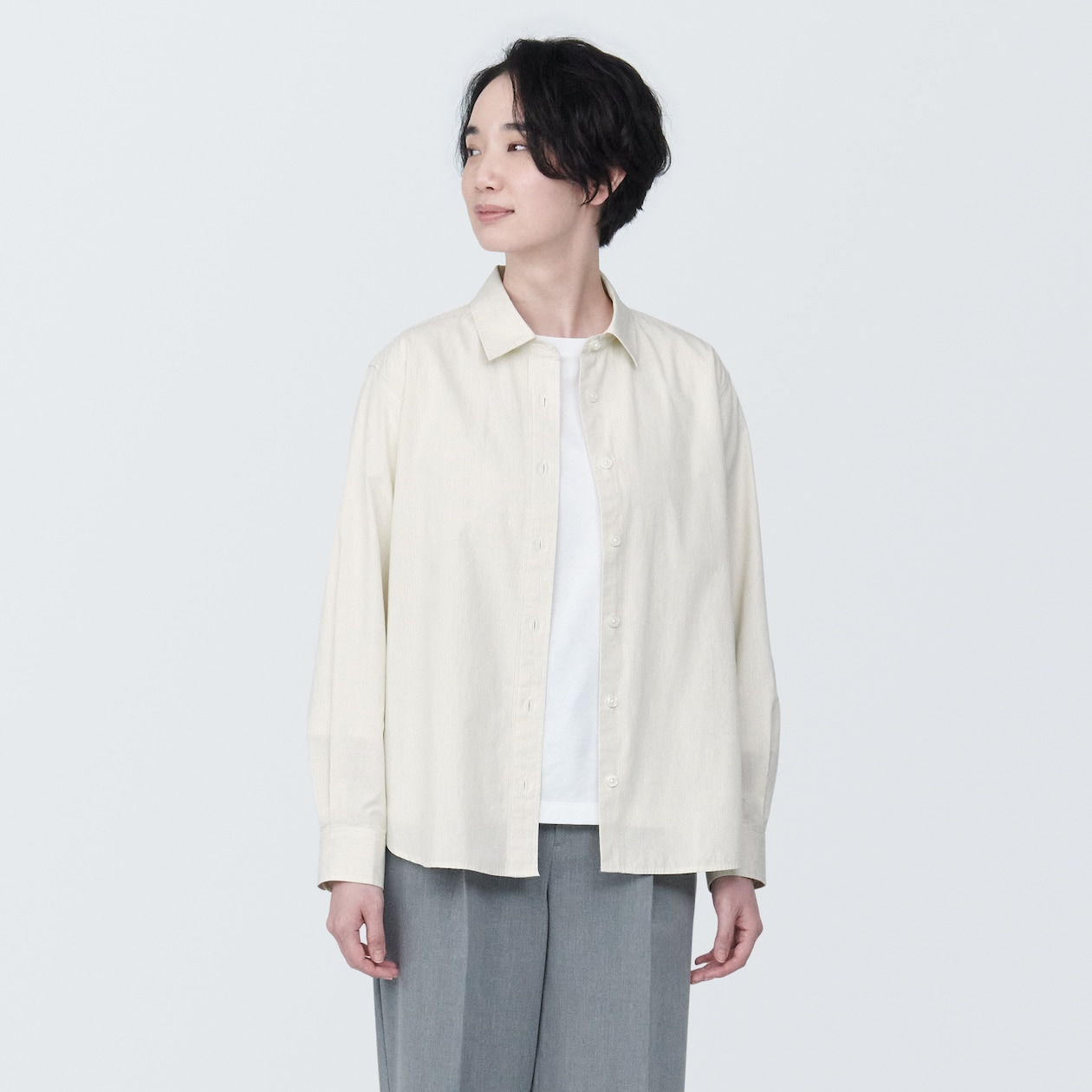 婦人　洗いざらし　ブロードレギュラーカラー長袖シャツ