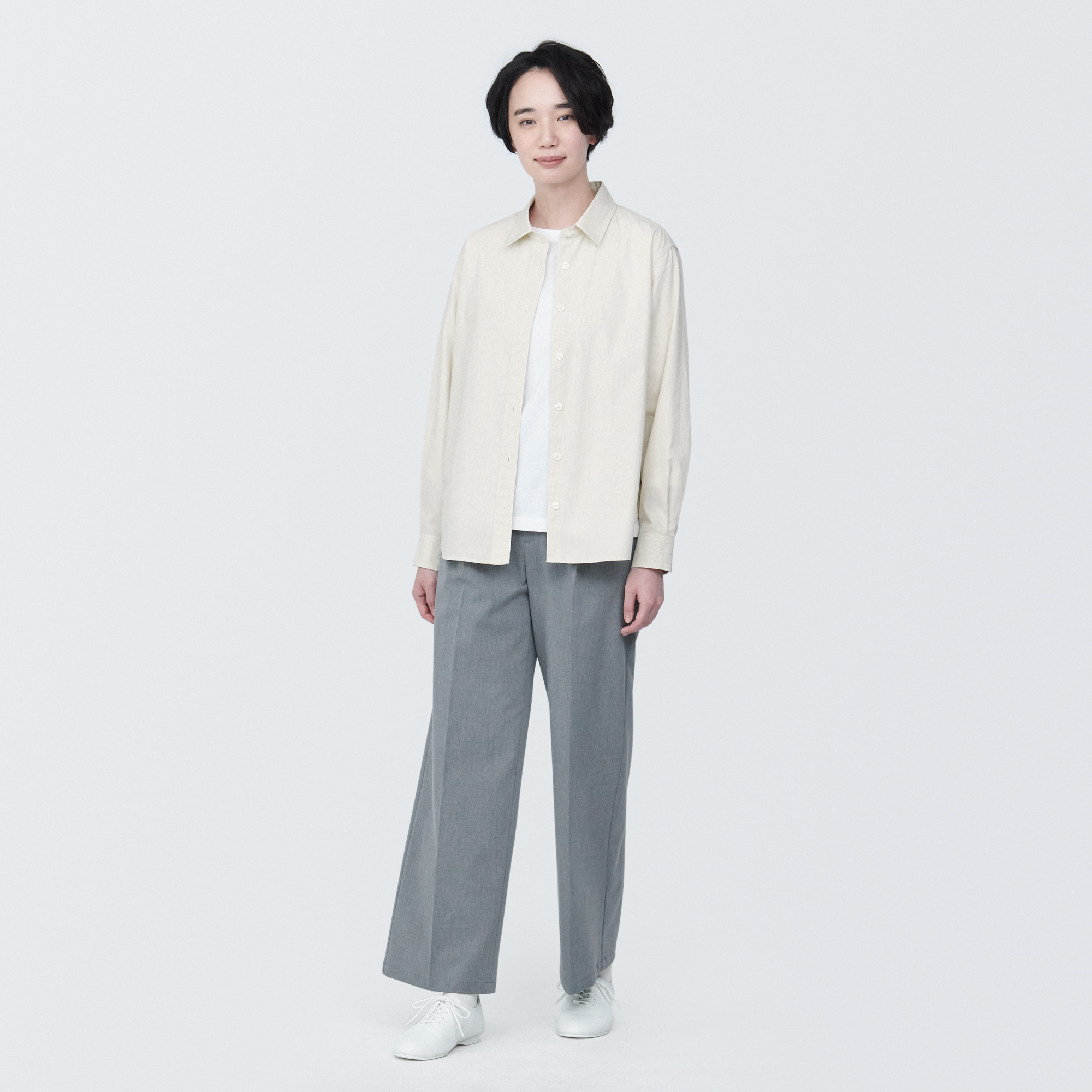 婦人　洗いざらし　ブロードレギュラーカラー長袖シャツ
