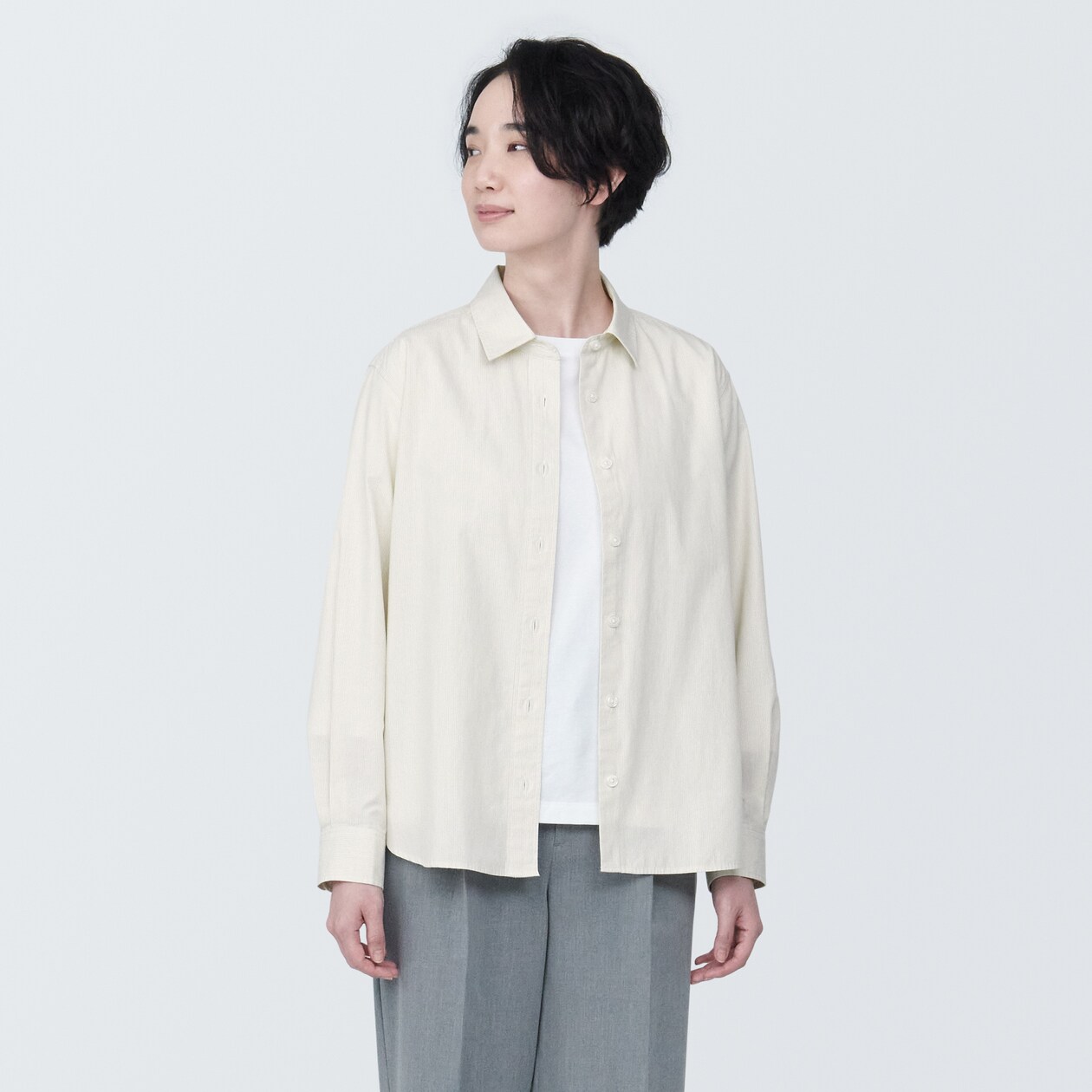 婦人　洗いざらし　ブロードレギュラーカラー長袖シャツ