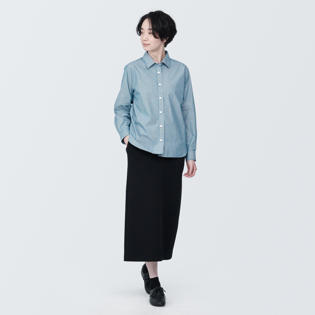 婦人　洗いざらし　ブロードレギュラーカラー長袖シャツ