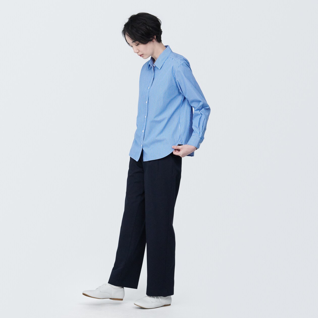 婦人　洗いざらし　ブロードレギュラーカラー長袖シャツ