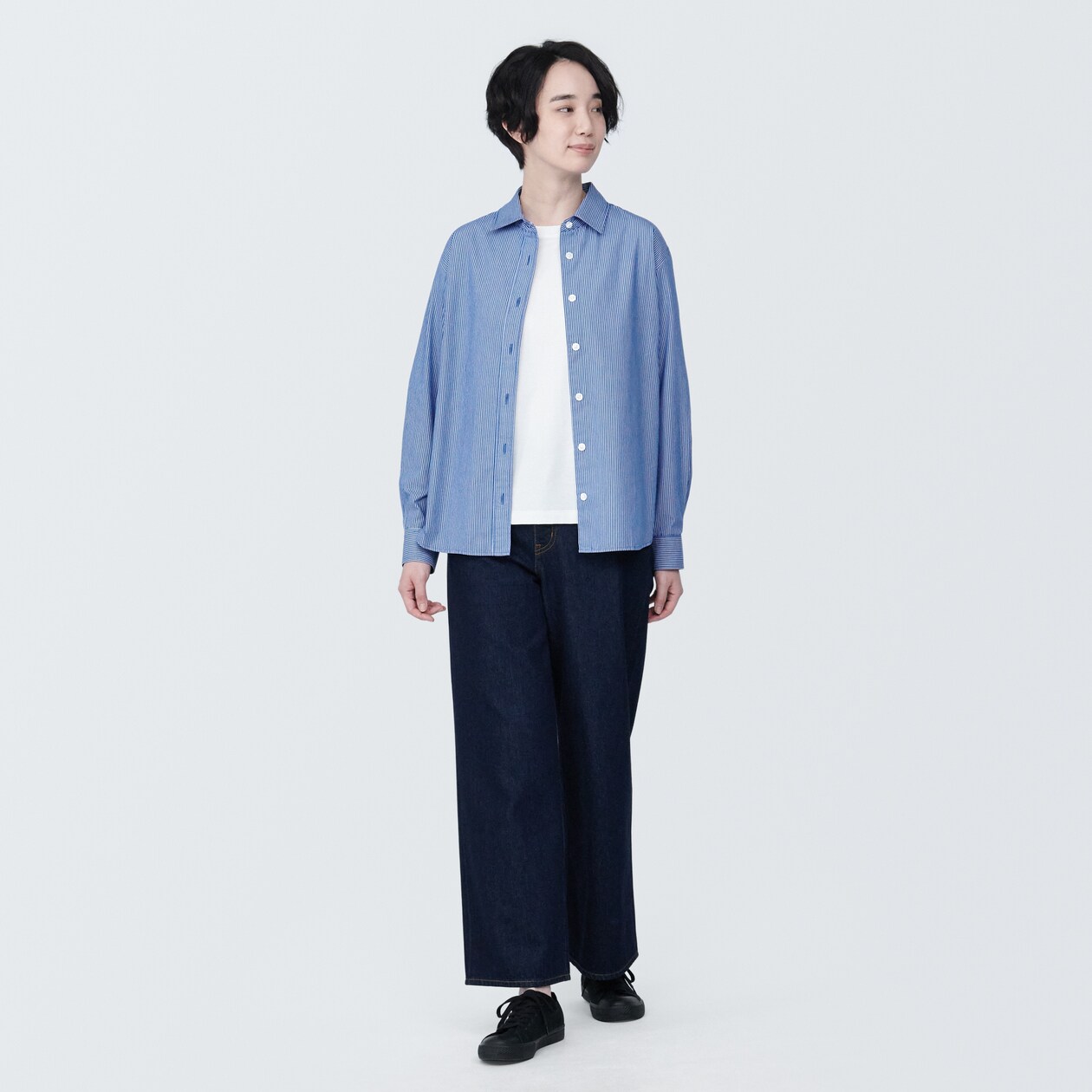 婦人　洗いざらし　ブロードレギュラーカラー長袖シャツ