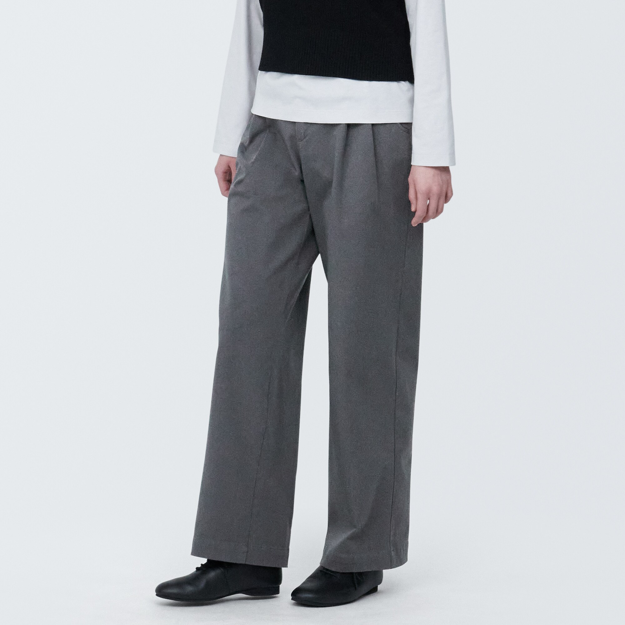 無印良品 縦横ストレッチチノタックワイドパンツ やすき