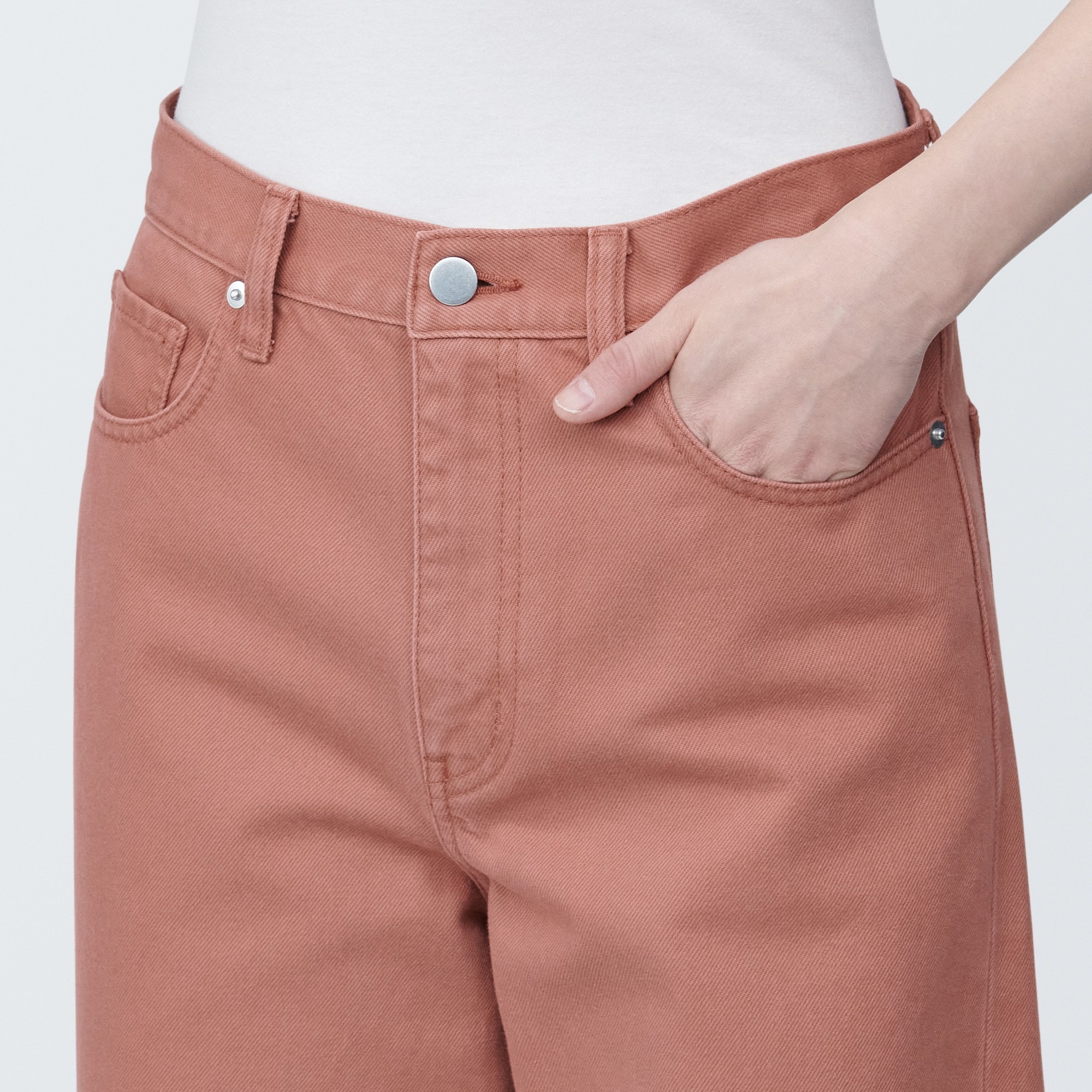 婦人　デニムワイドバギーパンツ　カラー　股下７２