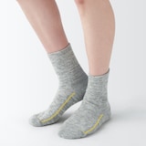 婦人　足なり直角　ウール混パイル編み　厚手ショート丈靴下