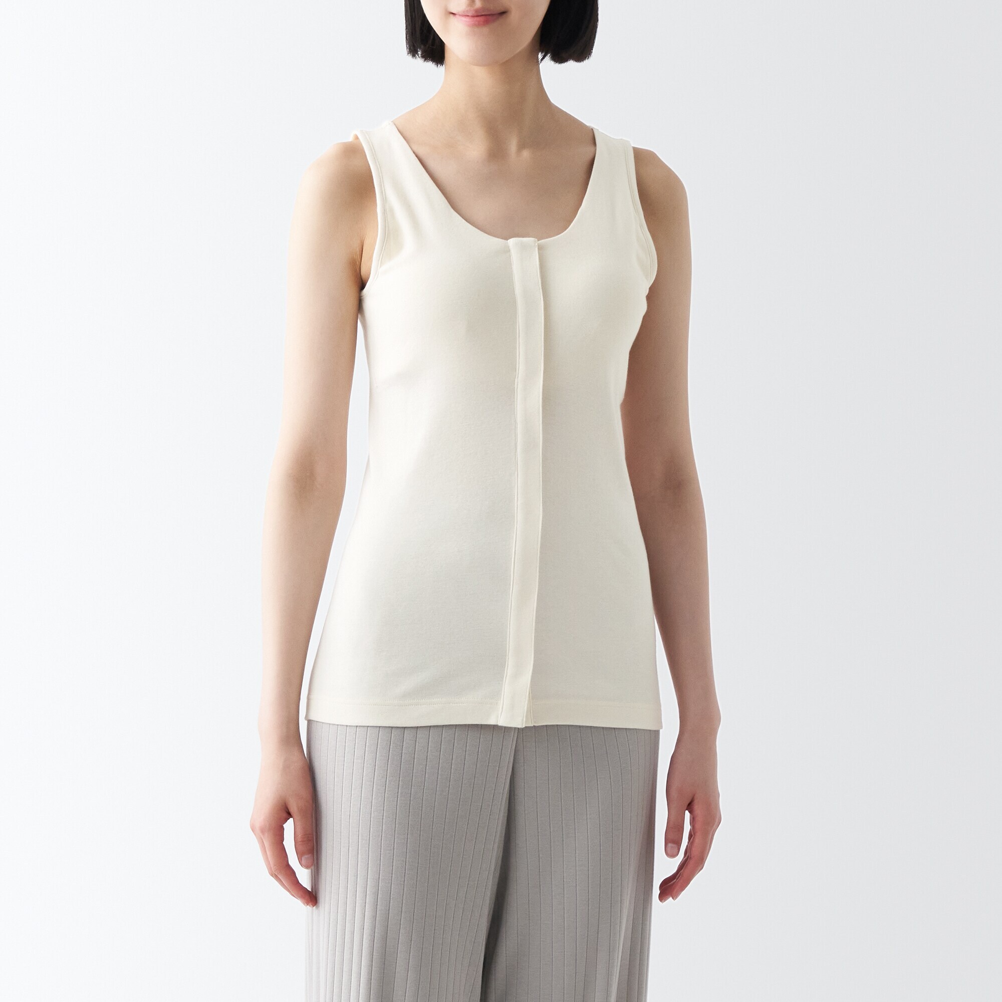 婦人　無染色前開きカップ入りタンクトップ