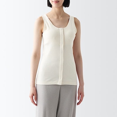 婦人　無染色前開きカップ入りタンクトップ