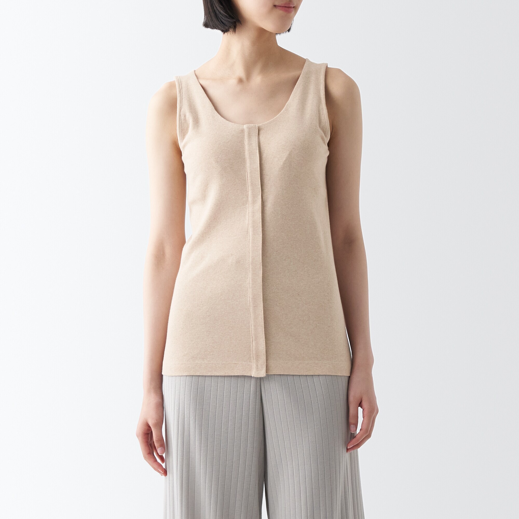 婦人　無染色前開きカップ入りタンクトップ