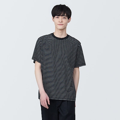 紳士　天竺編みクルーネック半袖Ｔシャツ　ボーダー（2024年仕様）