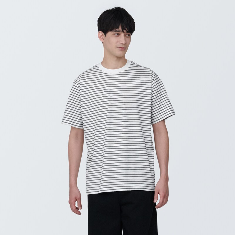 紳士 天竺編みクルーネック半袖Tシャツ（ボーダー） | 無印良品