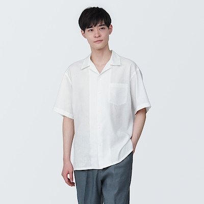 紳士　ヘンプ混半袖シャツ