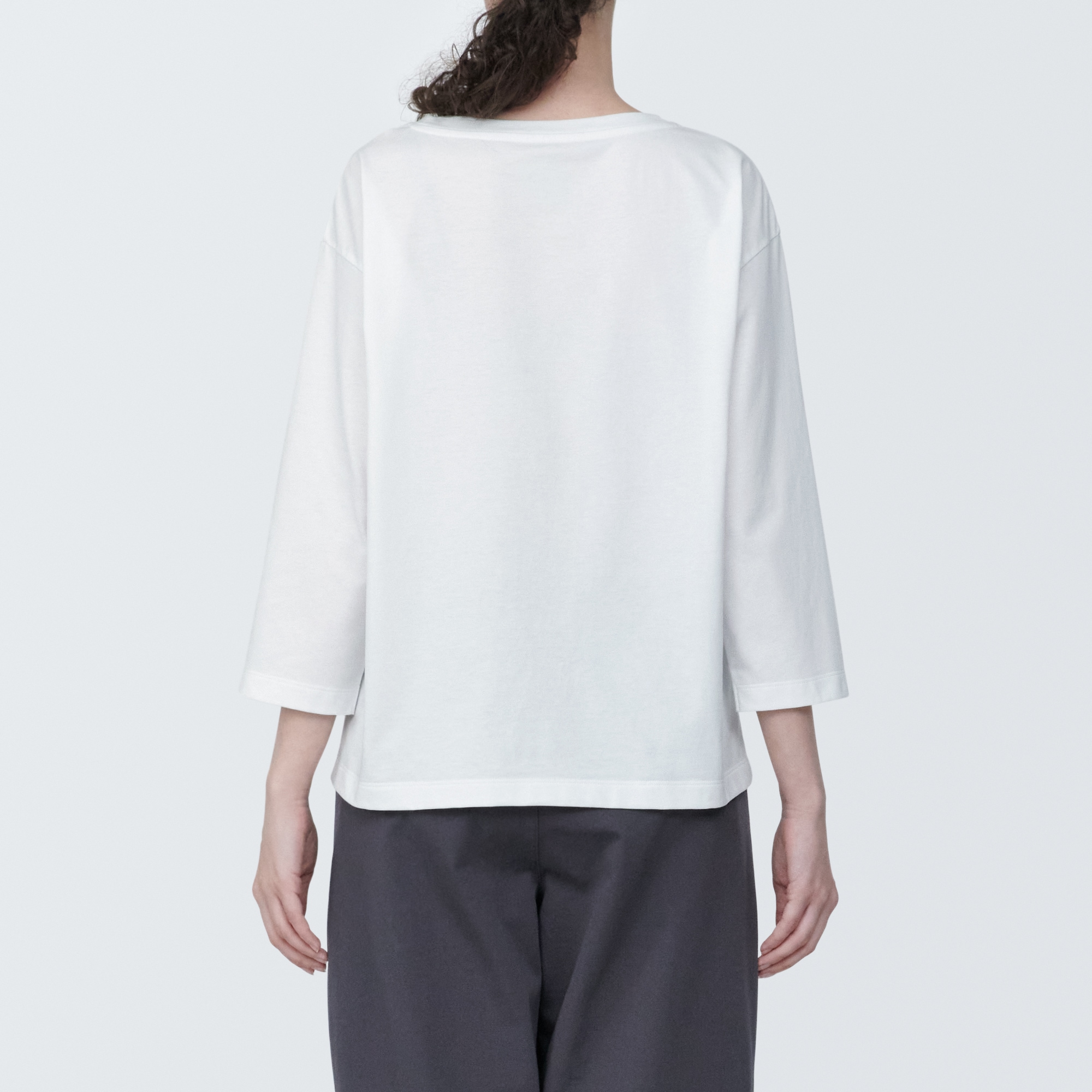 婦人　天竺編みボートネック七分袖Ｔシャツ