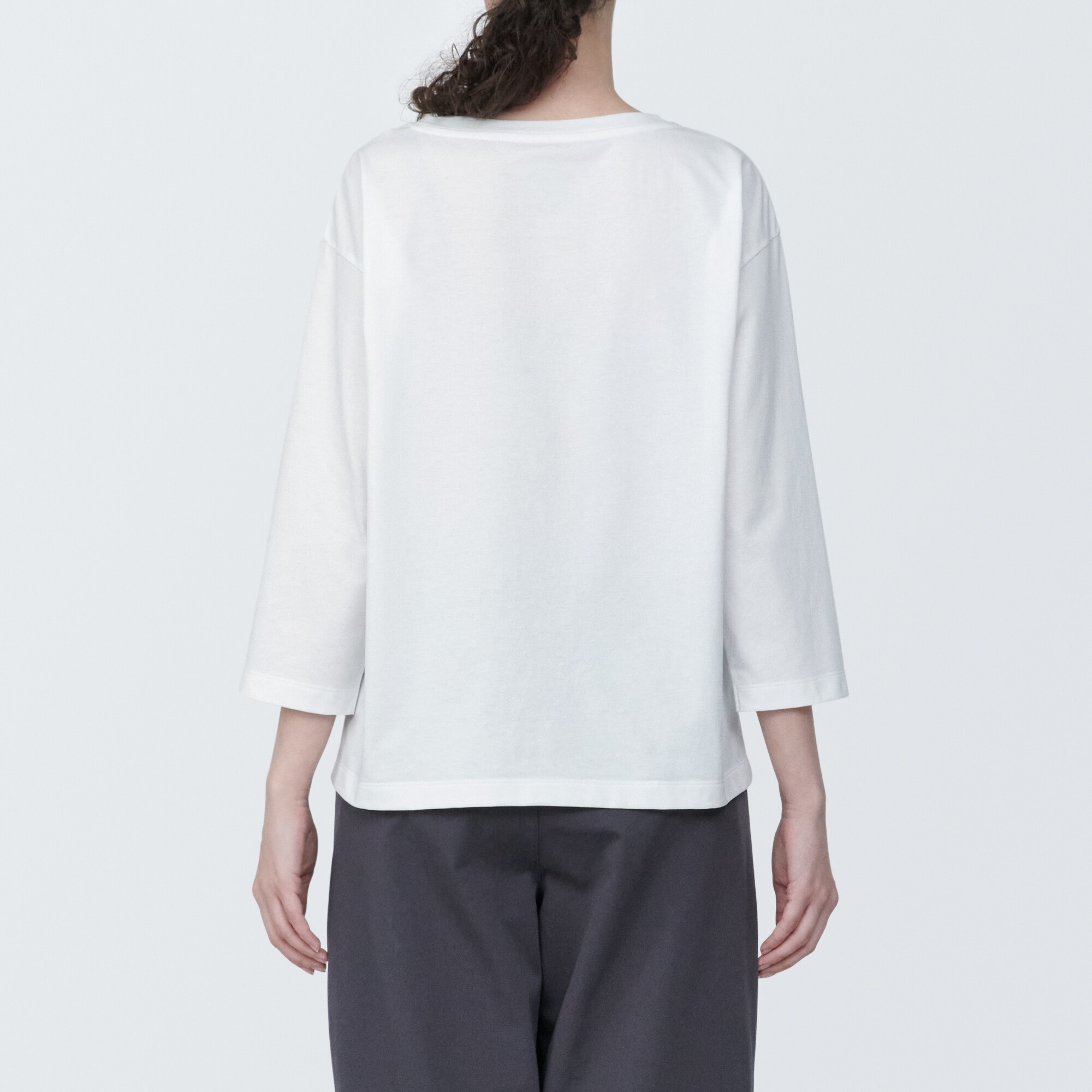 婦人　天竺編みボートネック七分袖Ｔシャツ