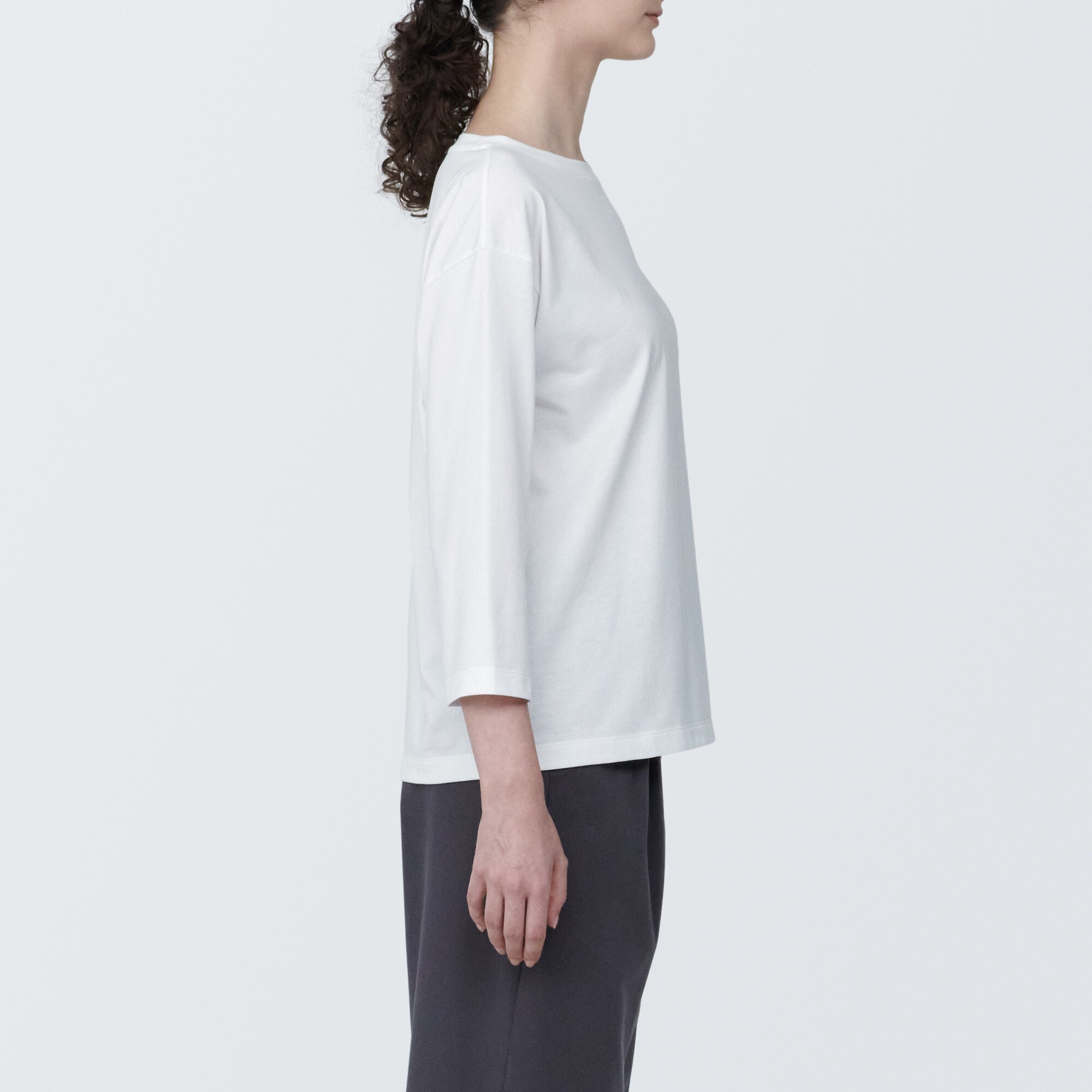 婦人　天竺編みボートネック七分袖Ｔシャツ