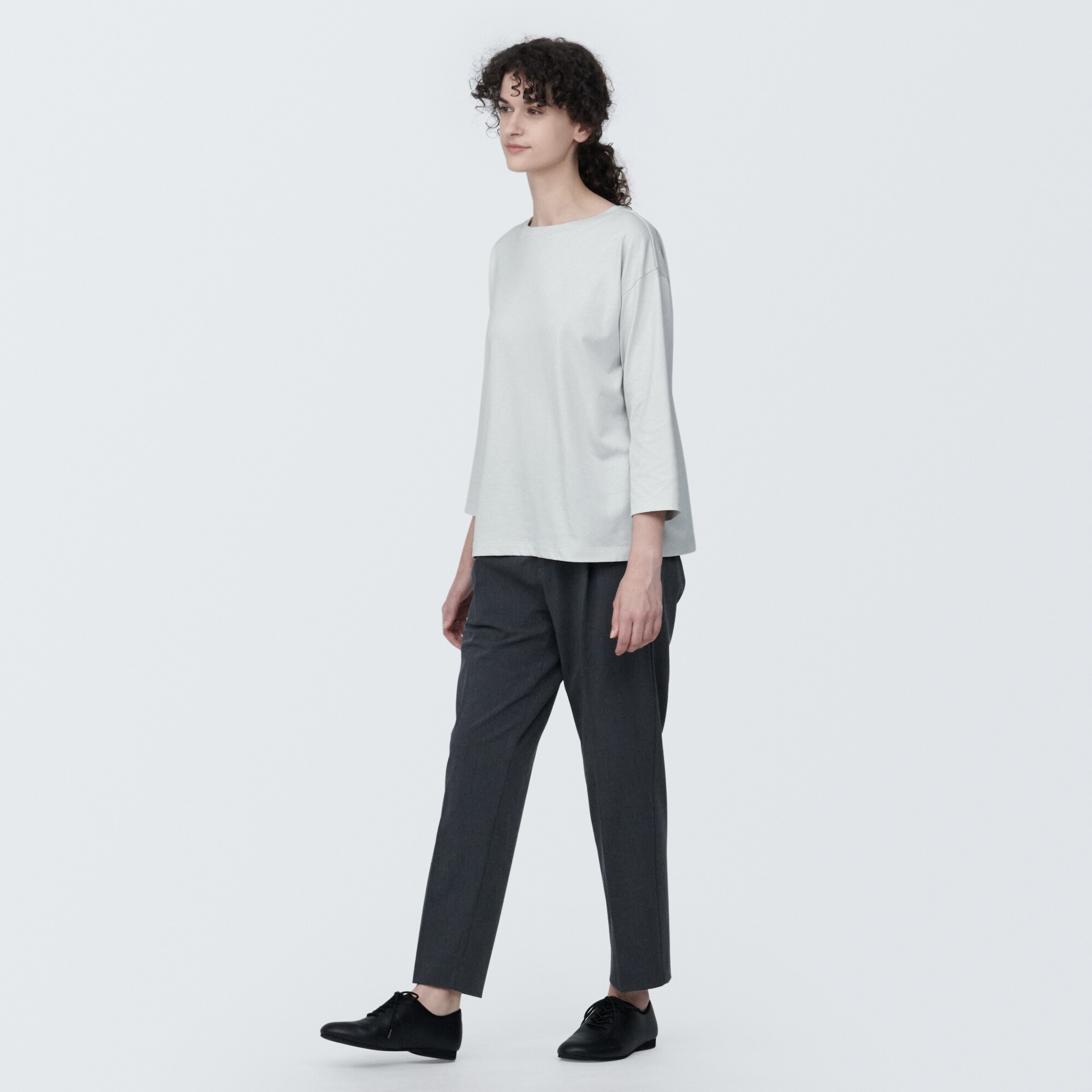 婦人　天竺編みボートネック七分袖Ｔシャツ