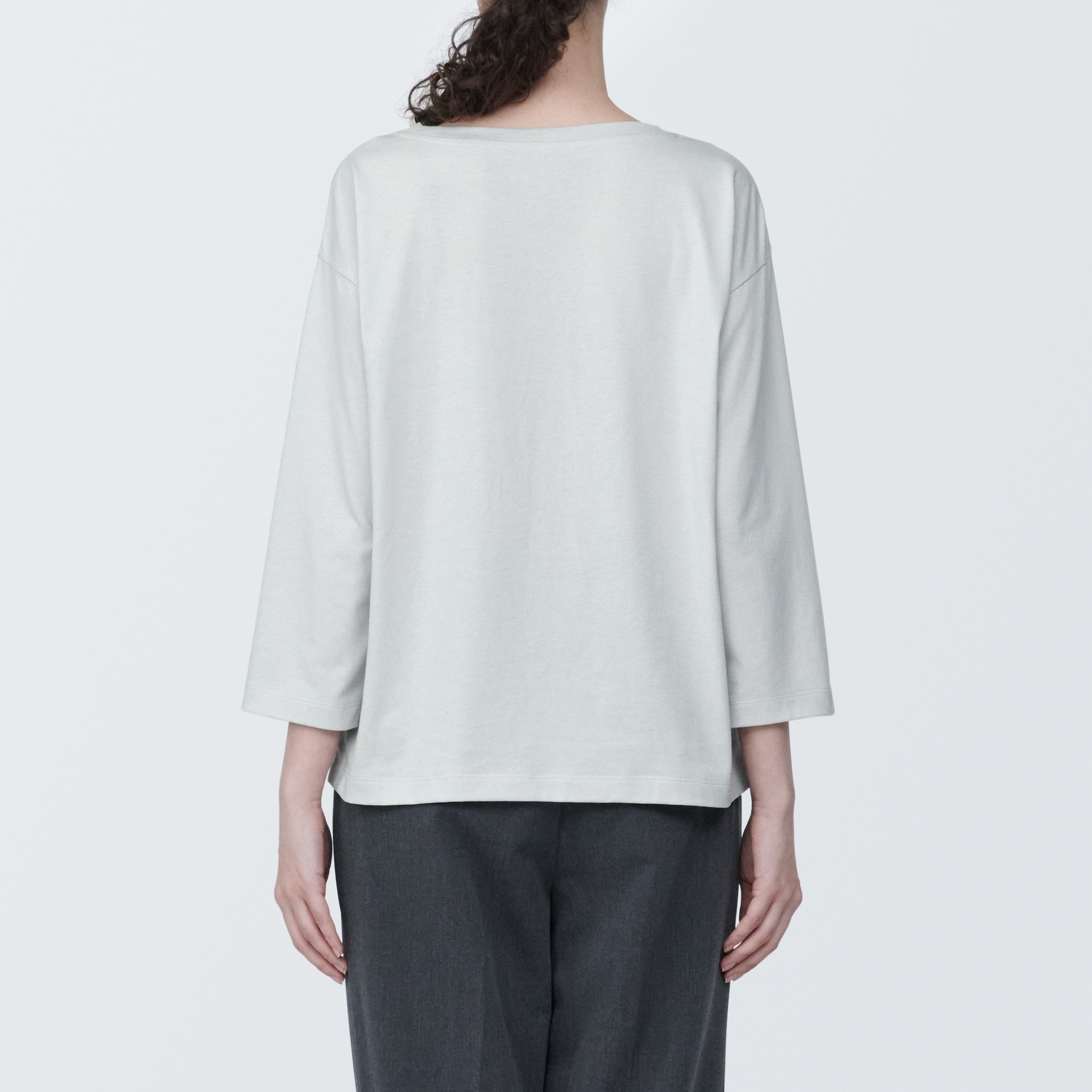 婦人　天竺編みボートネック七分袖Ｔシャツ