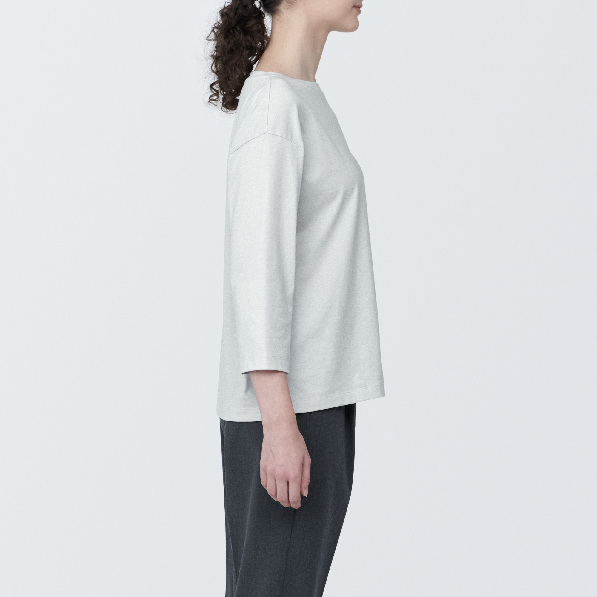 婦人　天竺編みボートネック七分袖Ｔシャツ