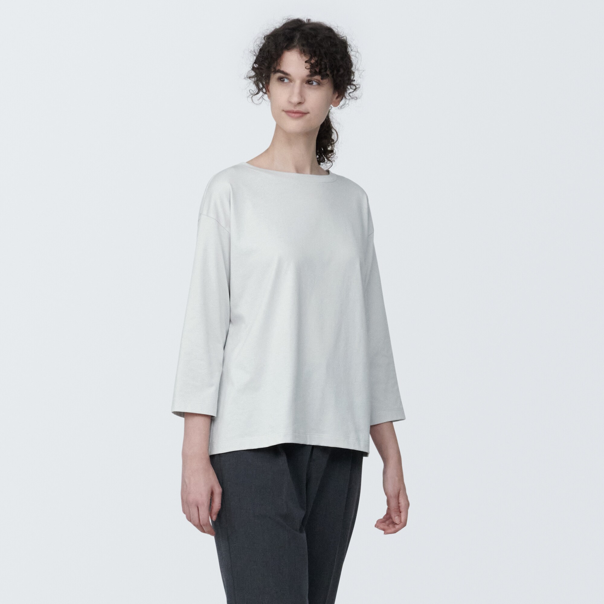 婦人　天竺編みボートネック七分袖Ｔシャツ