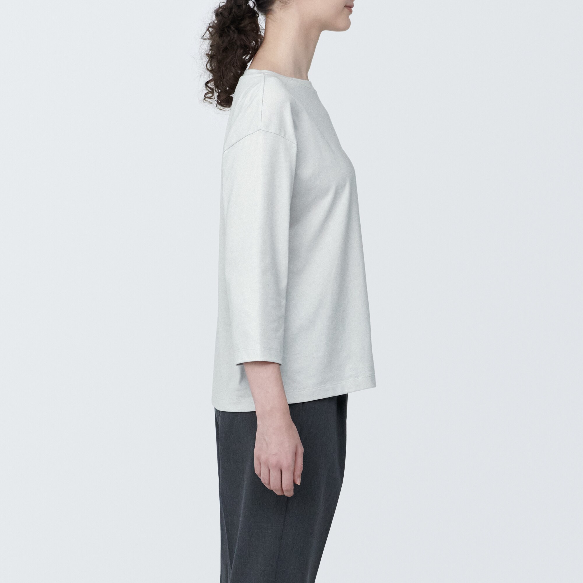 婦人　天竺編みボートネック七分袖Ｔシャツ