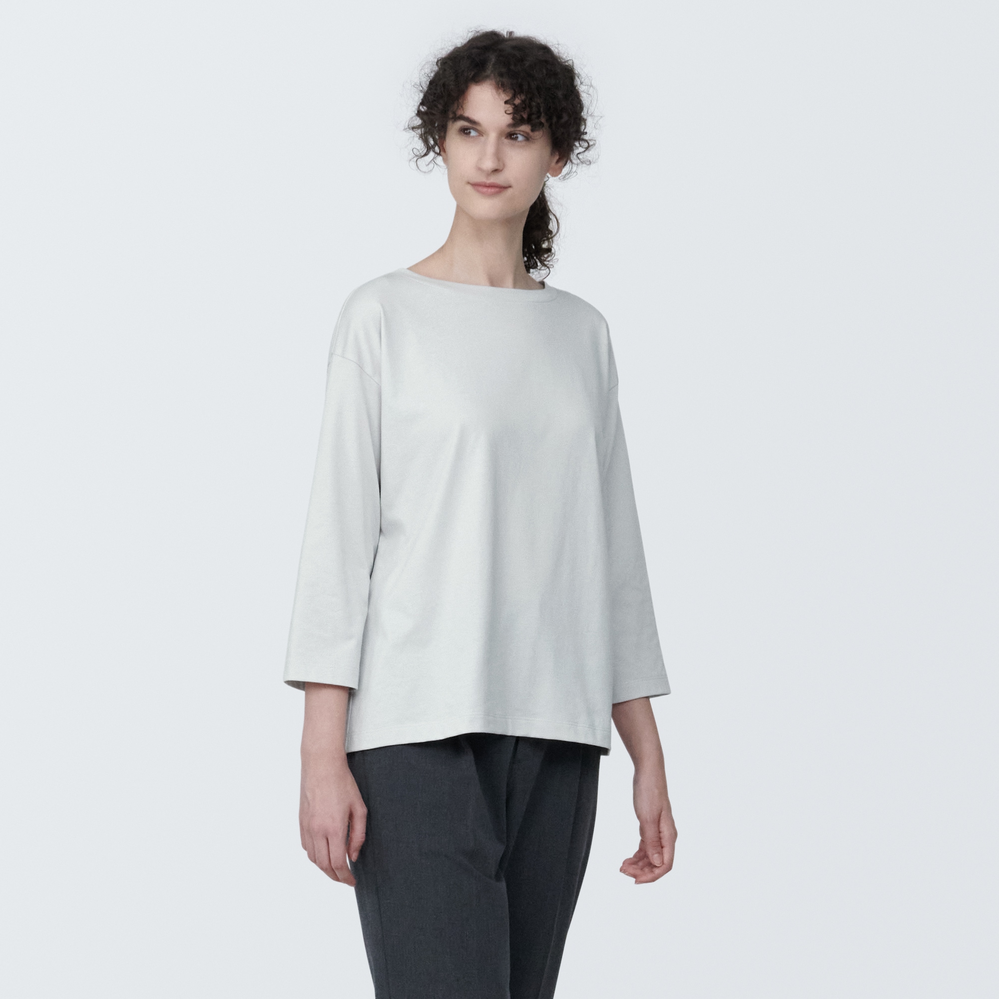 婦人　天竺編みボートネック七分袖Ｔシャツ