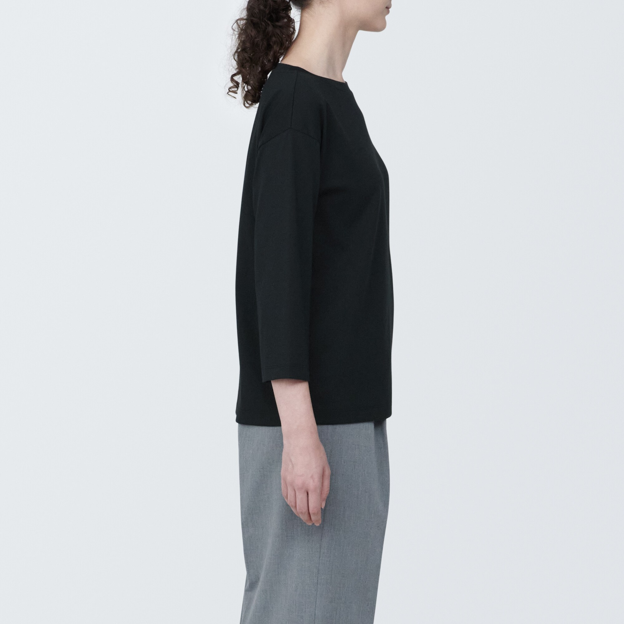 婦人　天竺編みボートネック七分袖Ｔシャツ