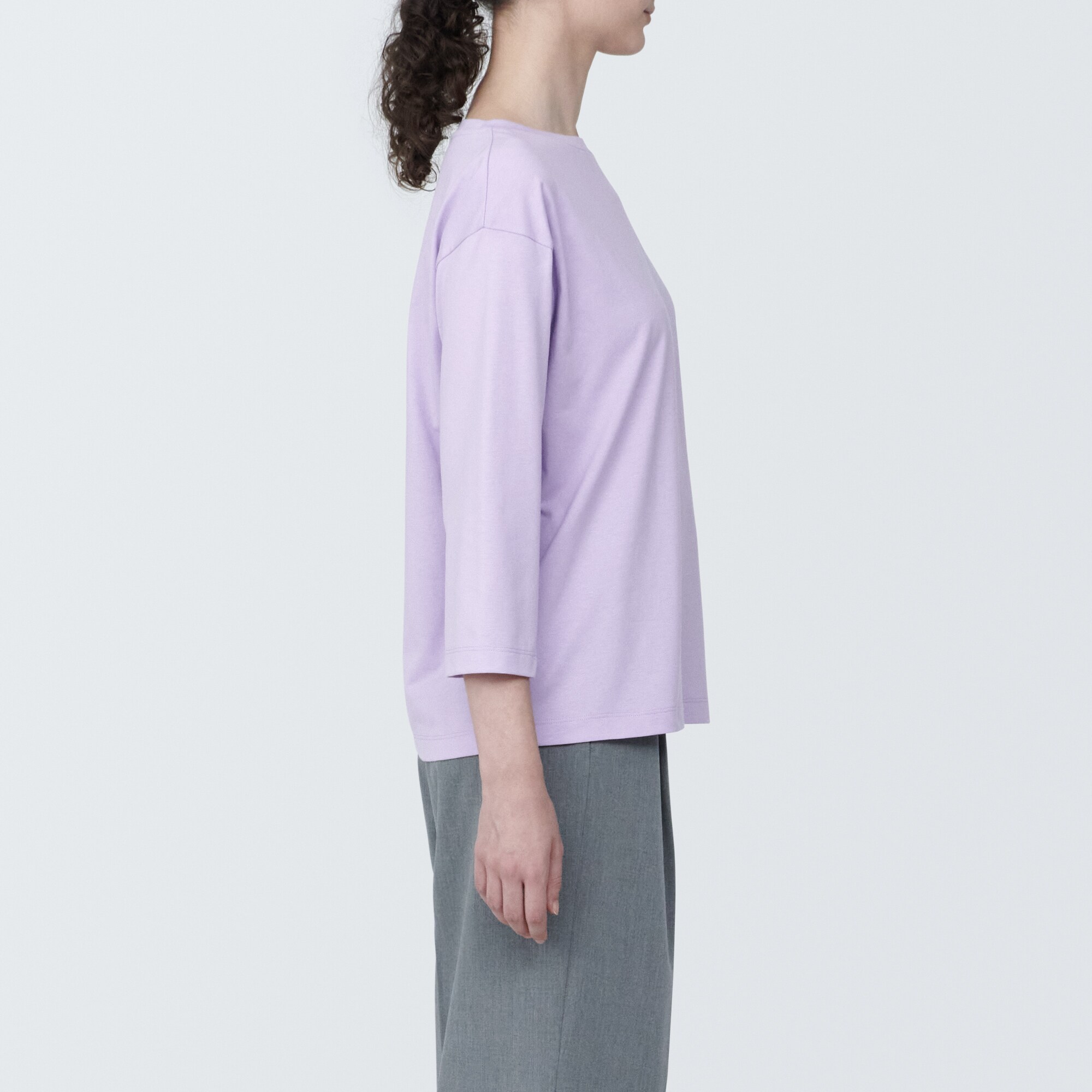 婦人　天竺編みボートネック七分袖Ｔシャツ