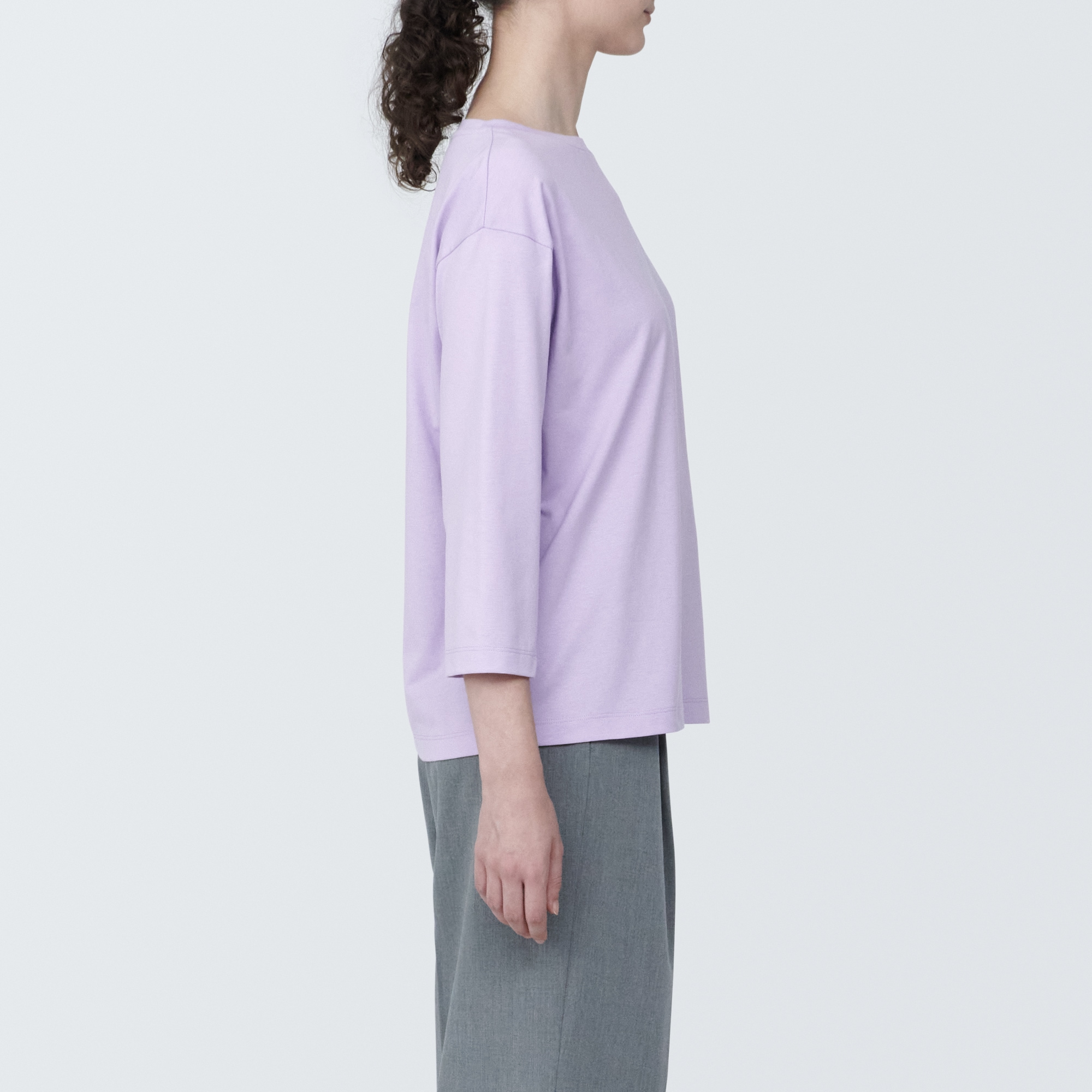 婦人　天竺編みボートネック七分袖Ｔシャツ