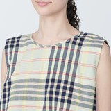 婦人　マドラスチェック　クルーネックスリーブレスブラウス