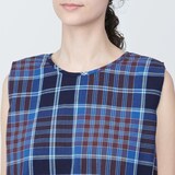 婦人　マドラスチェック　クルーネックスリーブレスブラウス