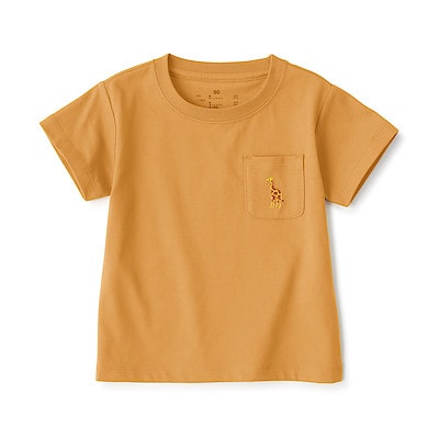 ベビー　あたまするっと　刺繍入りポケット半袖Ｔシャツ