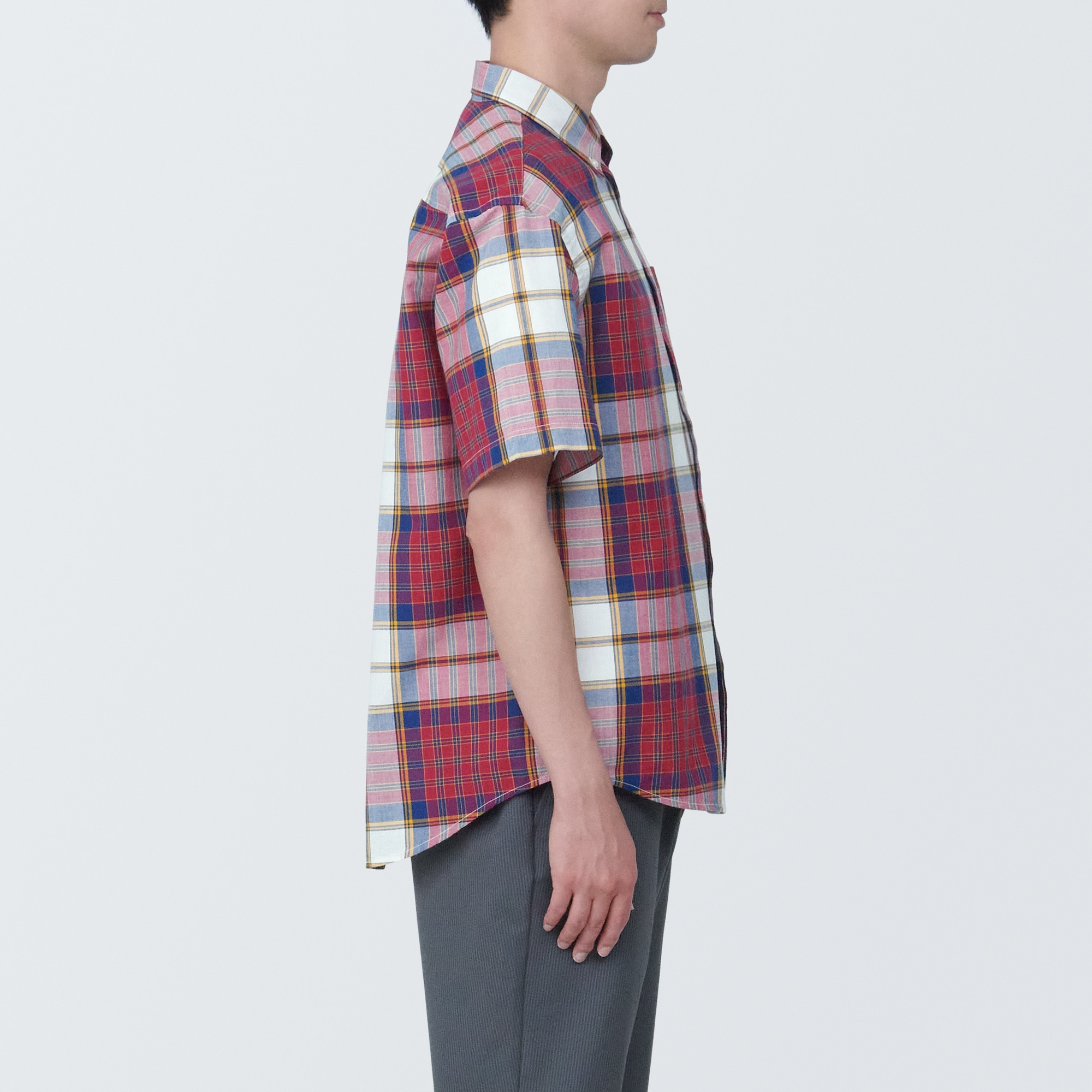 紳士　マドラスチェックボタンダウン半袖シャツ