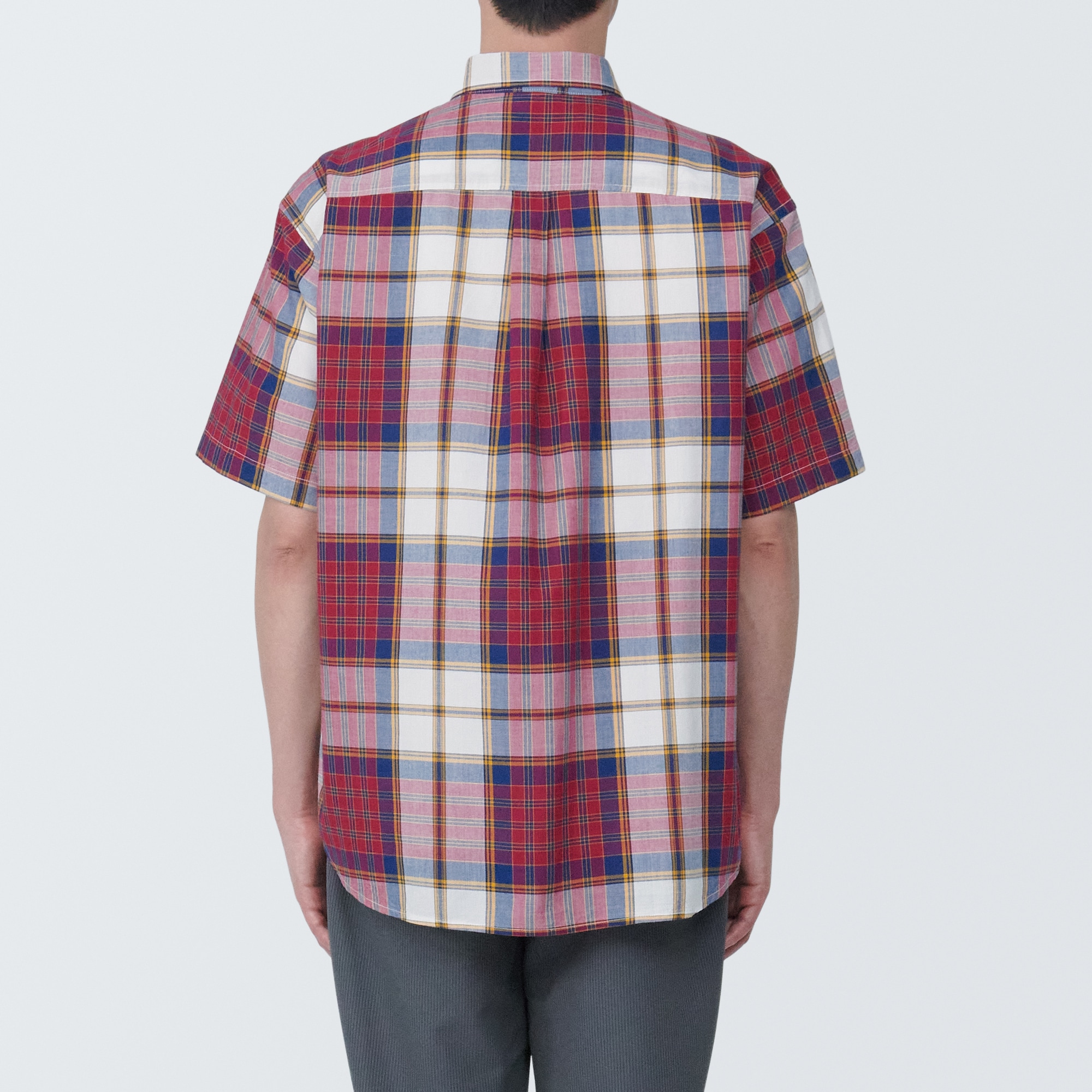 紳士　マドラスチェックボタンダウン半袖シャツ